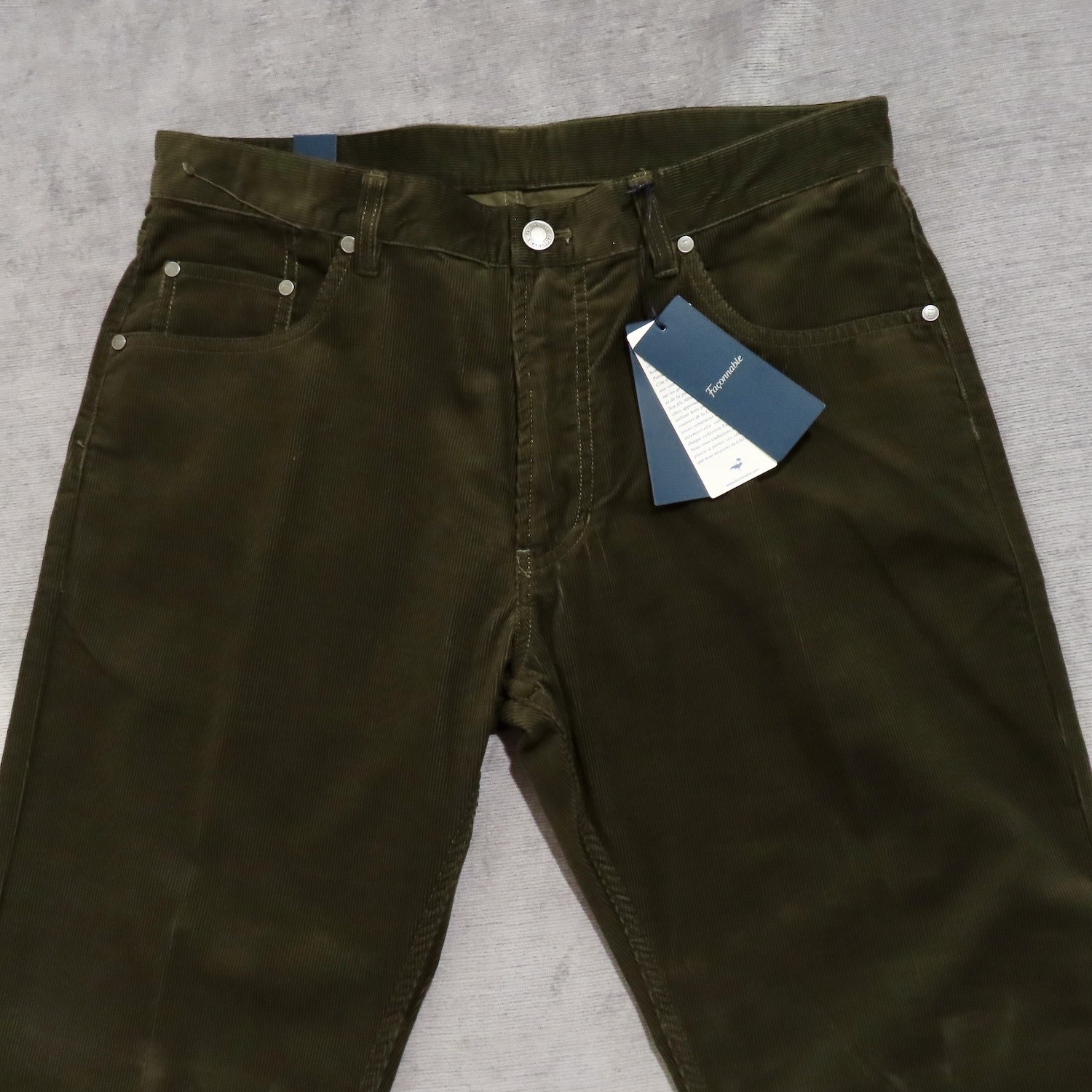 Mens Faconnable 5 Pocket Pants 36R Green Corduroy Cotton Straight Leg 36×33.5