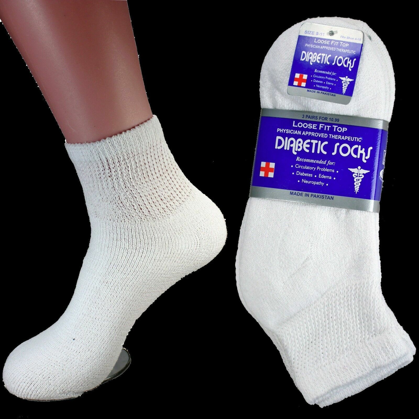 3 Pairs Diabetic Ankle Quarter Crew Socks Health Cotton Men Women Circulatory