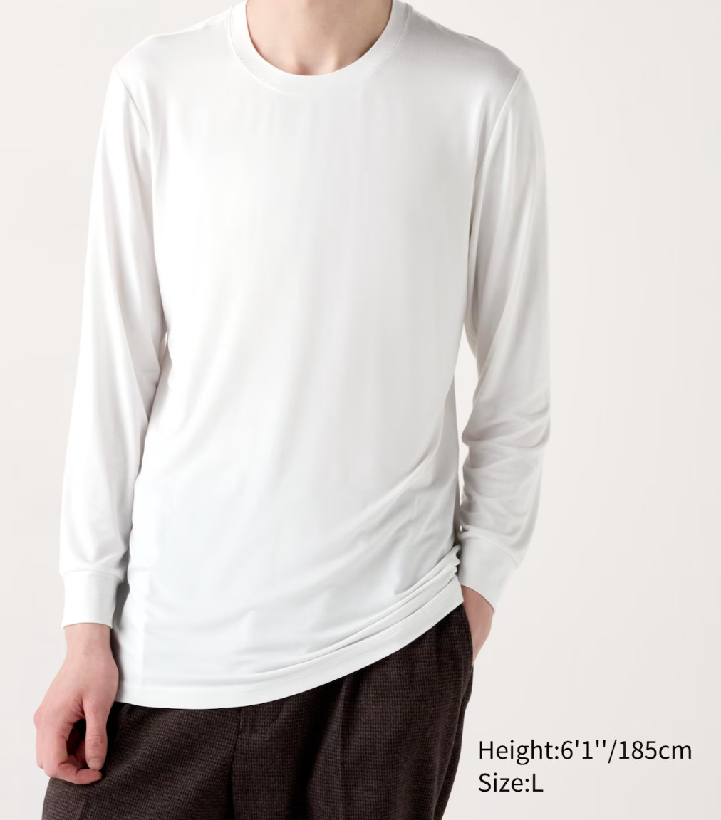 Men HEATTECH Crew Neck Long Sleeve T-Shirt UNIQLO Heat-generating material