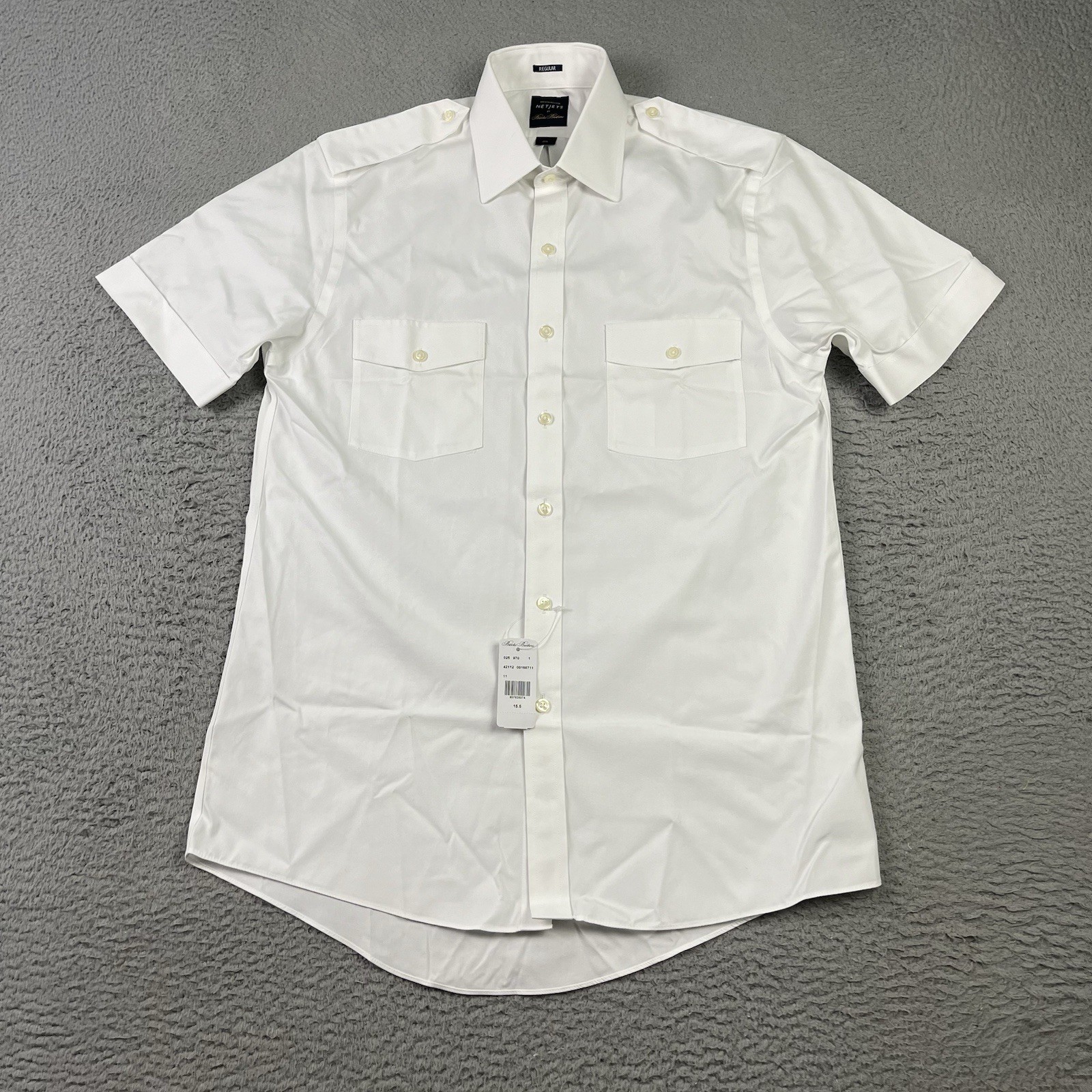 Brooks Brothers Netjets Pilot Shirt Mens 15.5 White Short Sleeve Supima Cotton