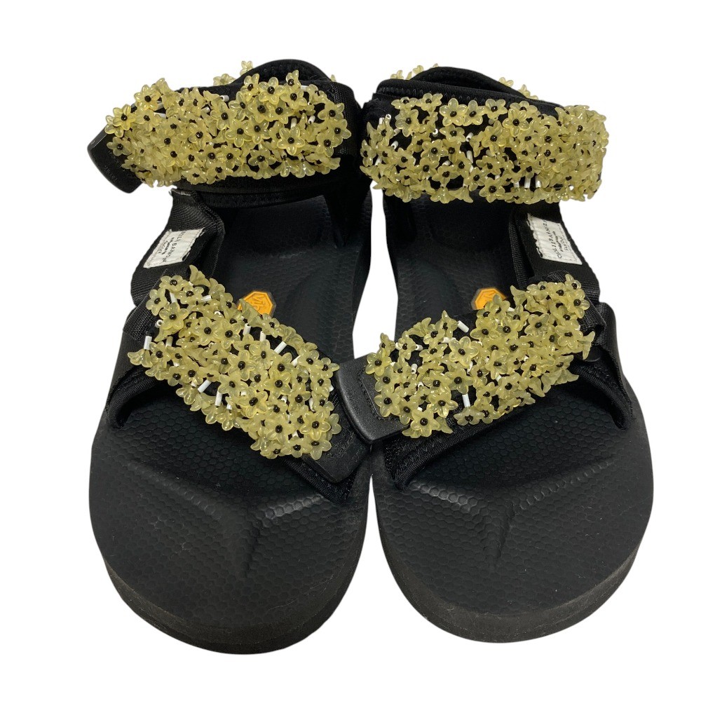 SUICOKE × CECILIE BAHNSEN Maria Flower Bead Sandals 9.1″” Black Women USED