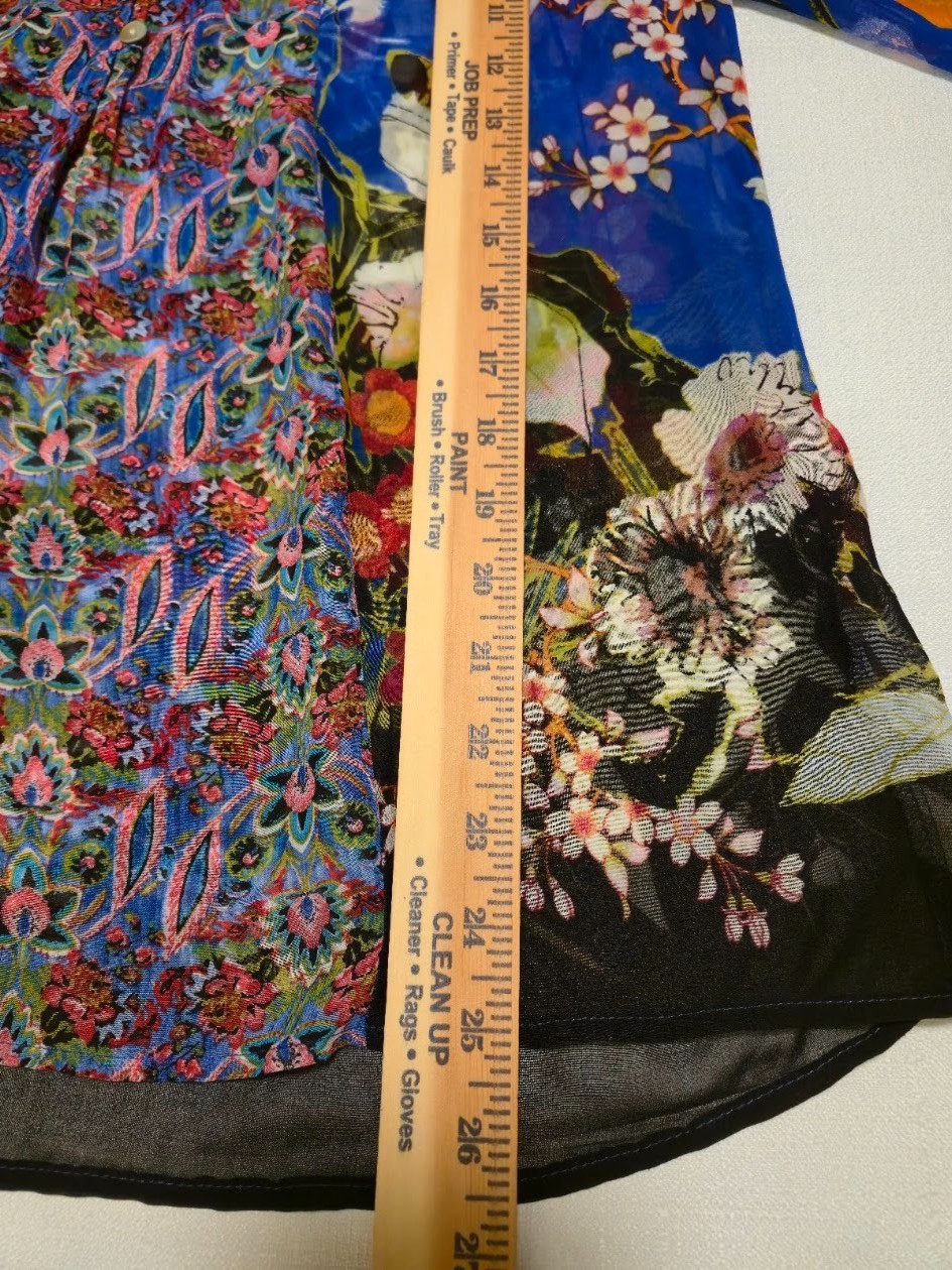 Anthropologie Fig and Flower Boho Mixed Floral Bird Print Blouse Tunic MED 3/4