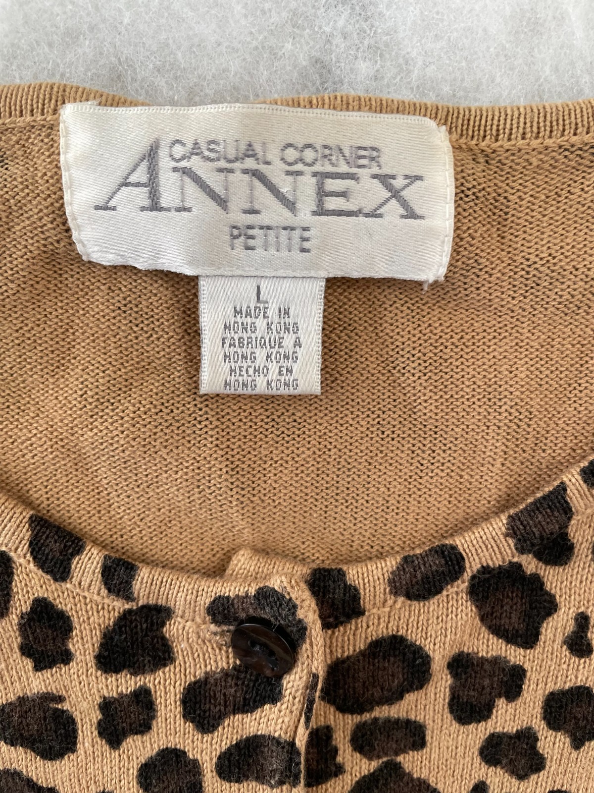 Casual Corner Annex Womens Camel Classic Leopard Print Cardigan Sweater Size L
