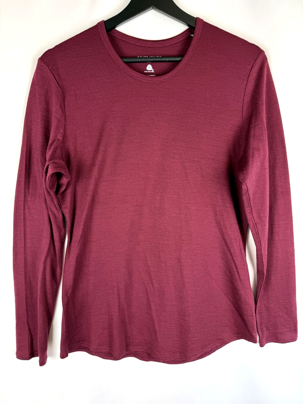 Seg’ments Women’s Wine Crew Neck L/S Washable 100% Merino Wool Pullover Medium M