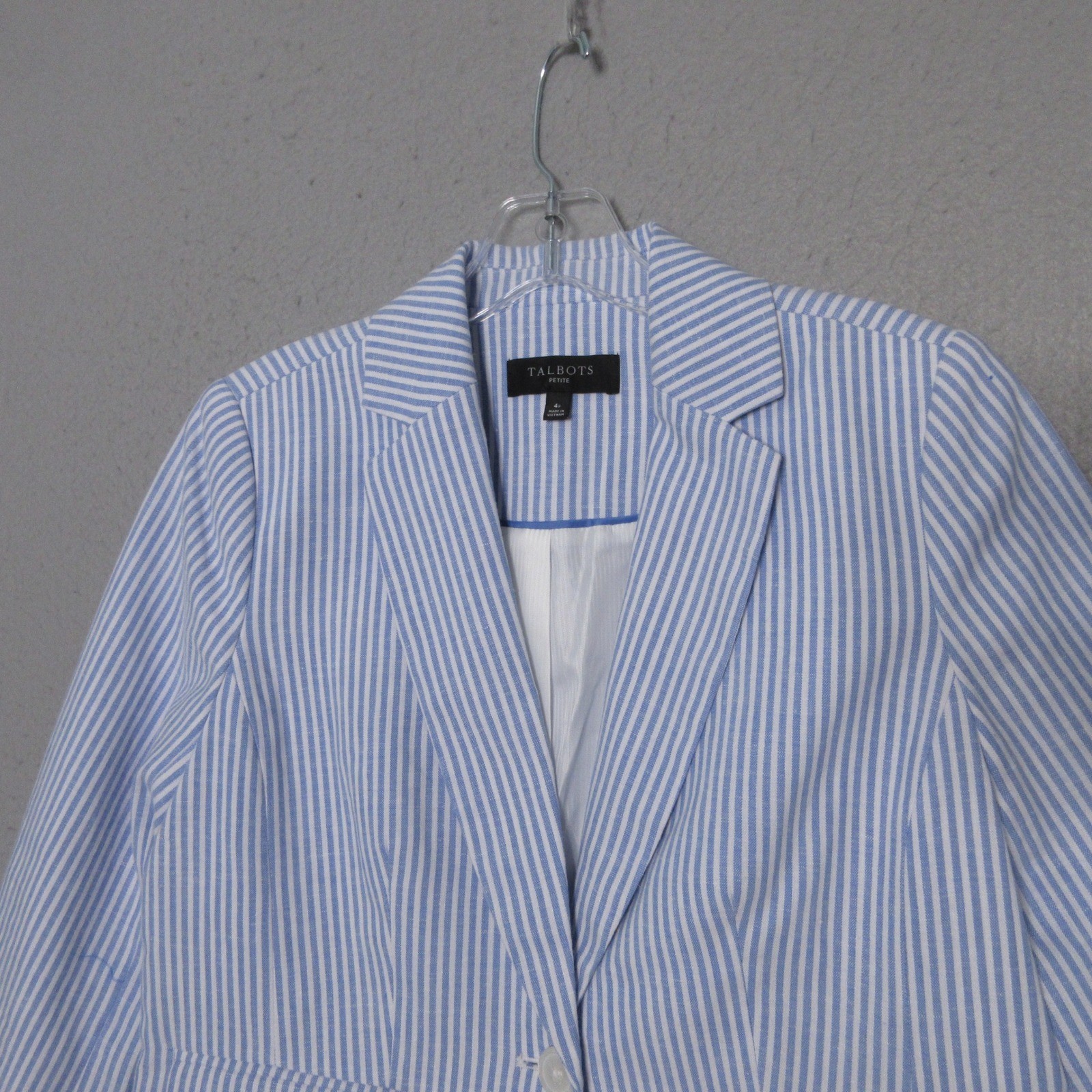Talbots Blazer Womens 4P Blue Striped Linen Blend Preppy Academia Coastal Career