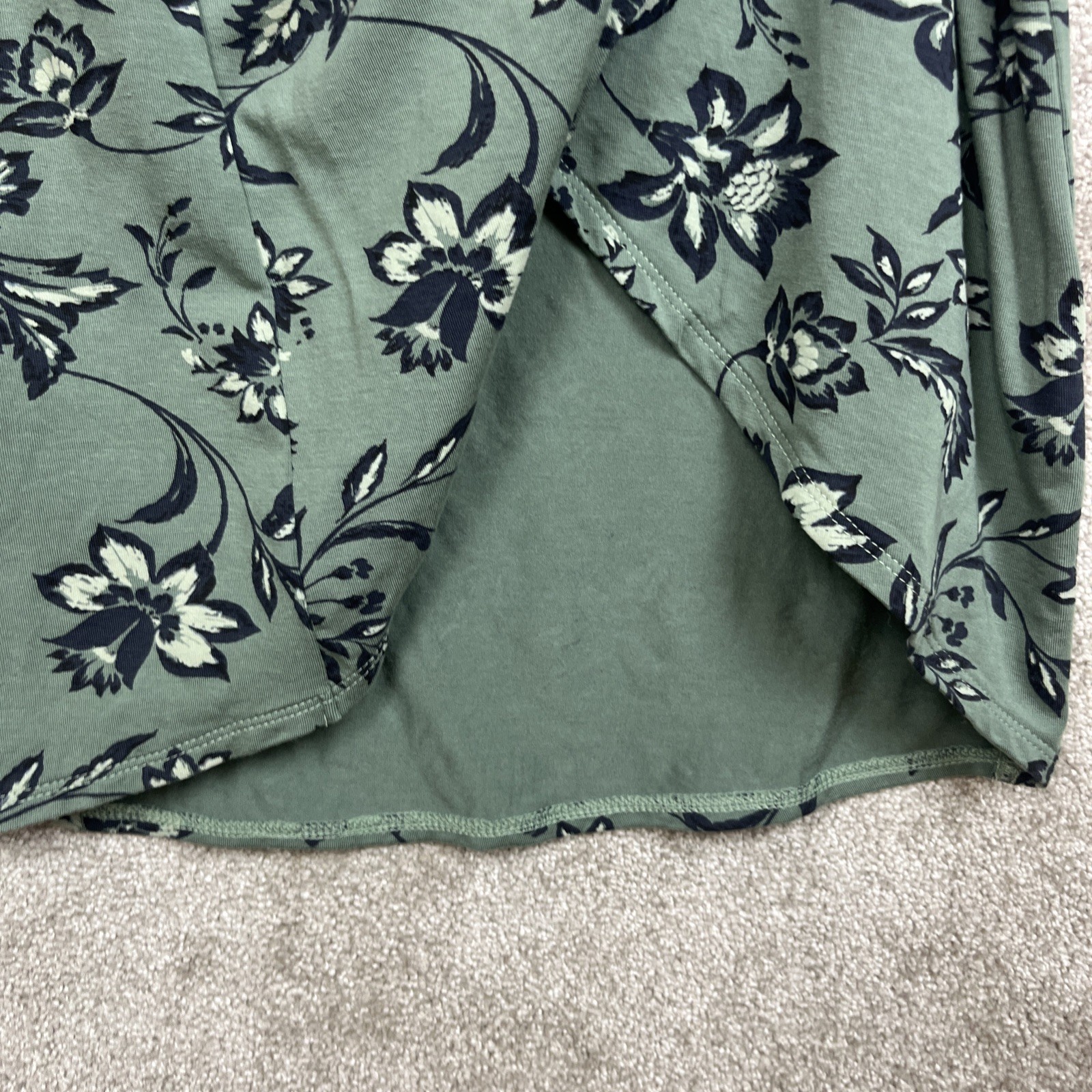 Garnet Hill Dress Womens Small Green Floral Short Sleeve Stretch Side Tie- 4347