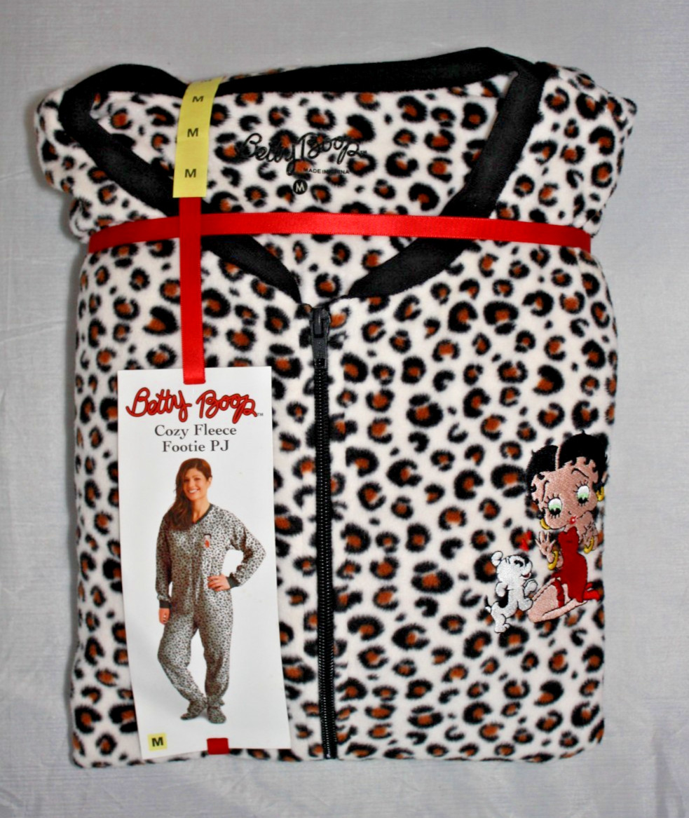 NWT 2011 Betty Boop Embroidered Cozy Fleece Footie PJ – Leopard Print SZ Medium