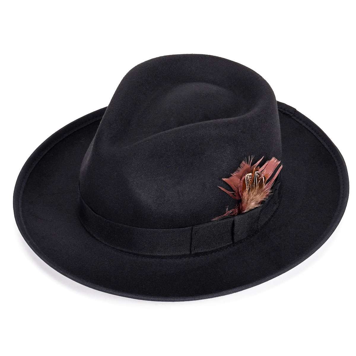 Men Women Classic Feather Dressy Fedora Retro Wide Brim Panama Trilby Temple Hat