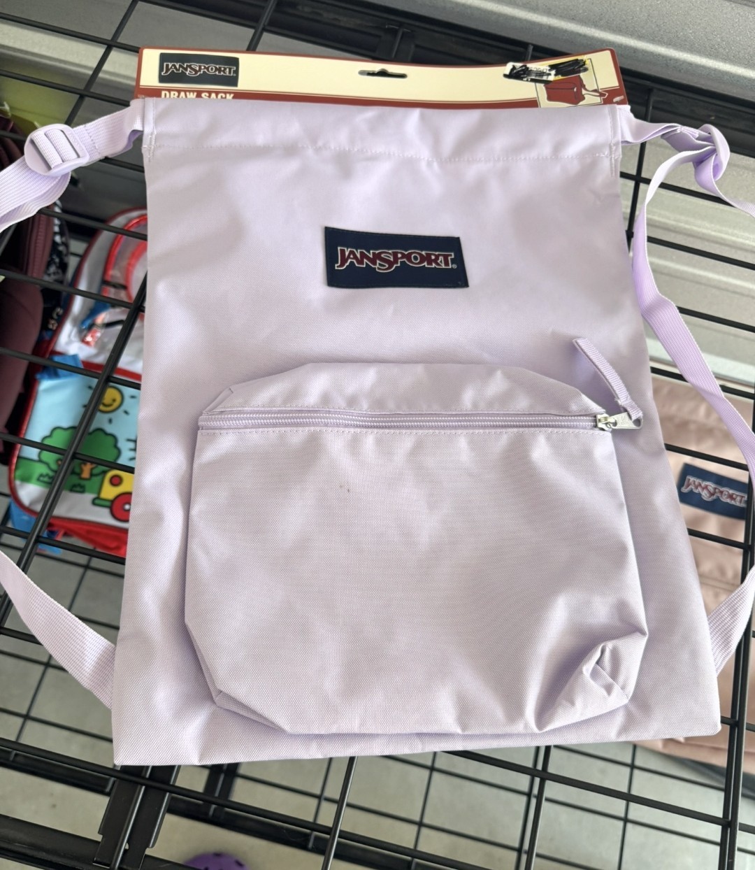 JanSport Women’s Lavender Drawstring Crossbody Bag Zip Front Pocket Medium