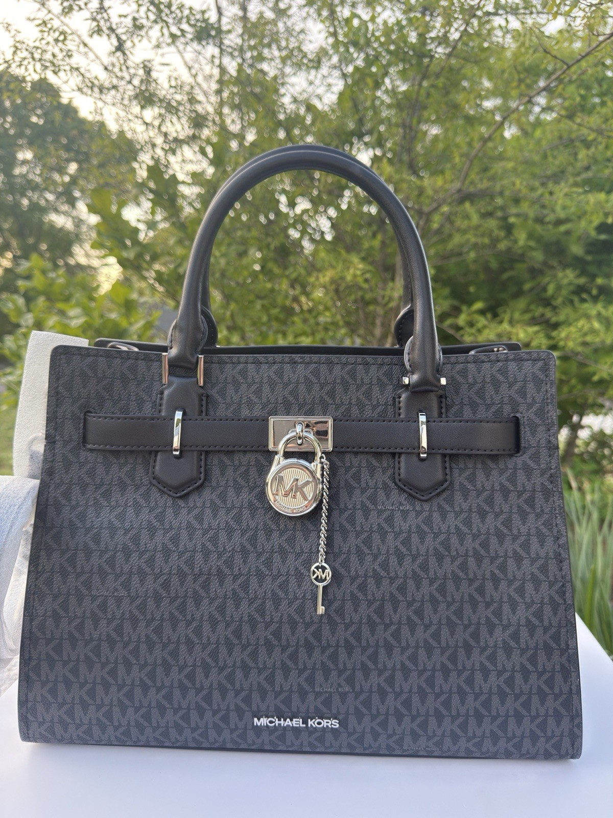 Michael Kors Hamilton Medium Satchel Mk Logo Black Zebra Print Purse