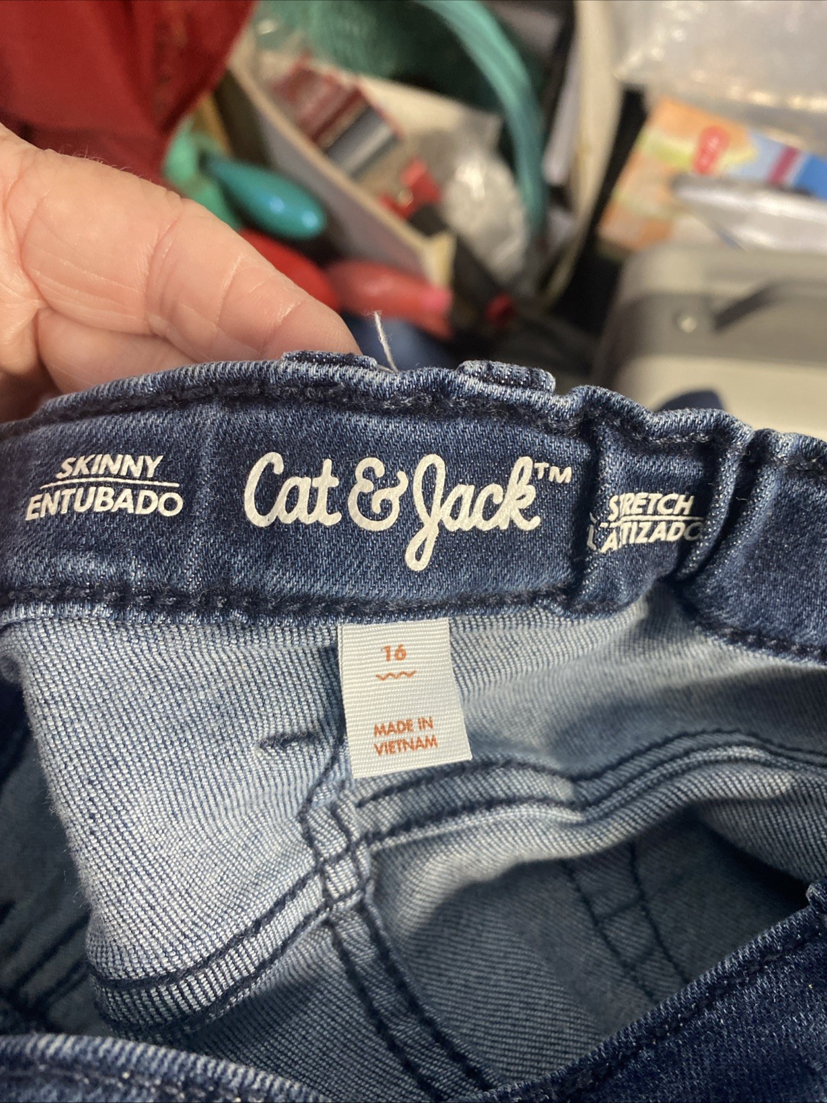 Cat & Jack Blue Jeans 16 Skinny Stretch Adjustable Waist/Button Zipper Closure