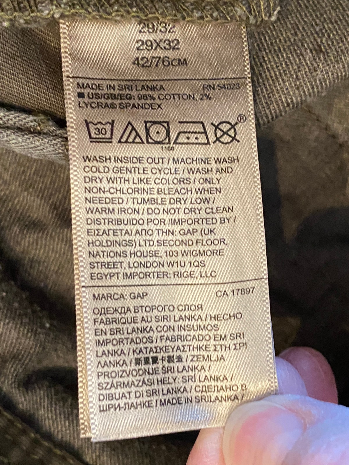 Gap Pants Ripe Olive 5-Pocket “Chinos-style” – W29 x L32