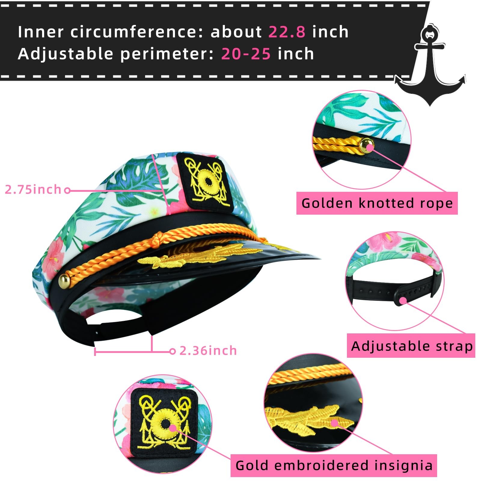 Adjustable Captain Hat for Men Women Sailor Hat for Boat Cruise Yacht Party