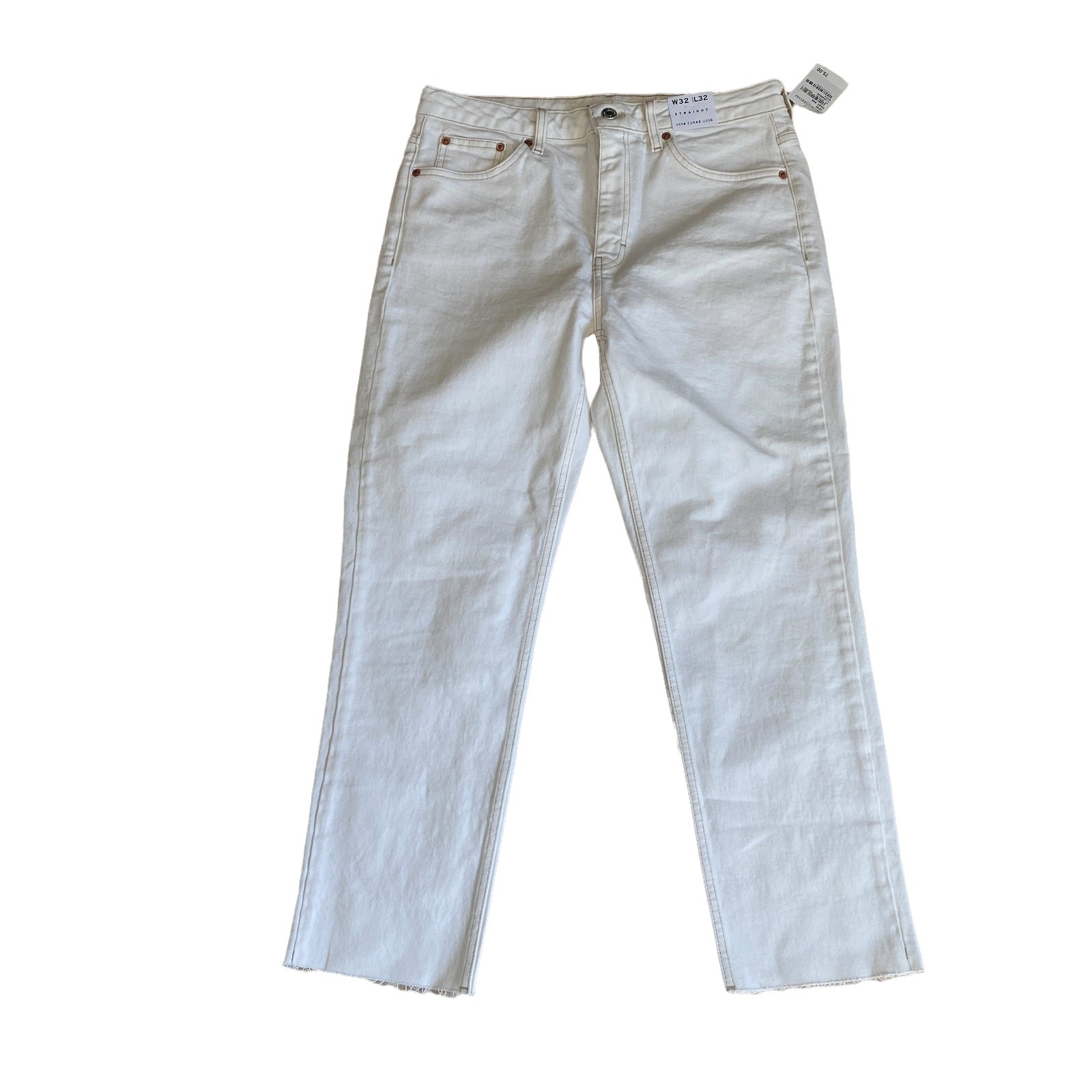 NWT Topshop Straight Jeans Off-White High Waist Women’s 10/32