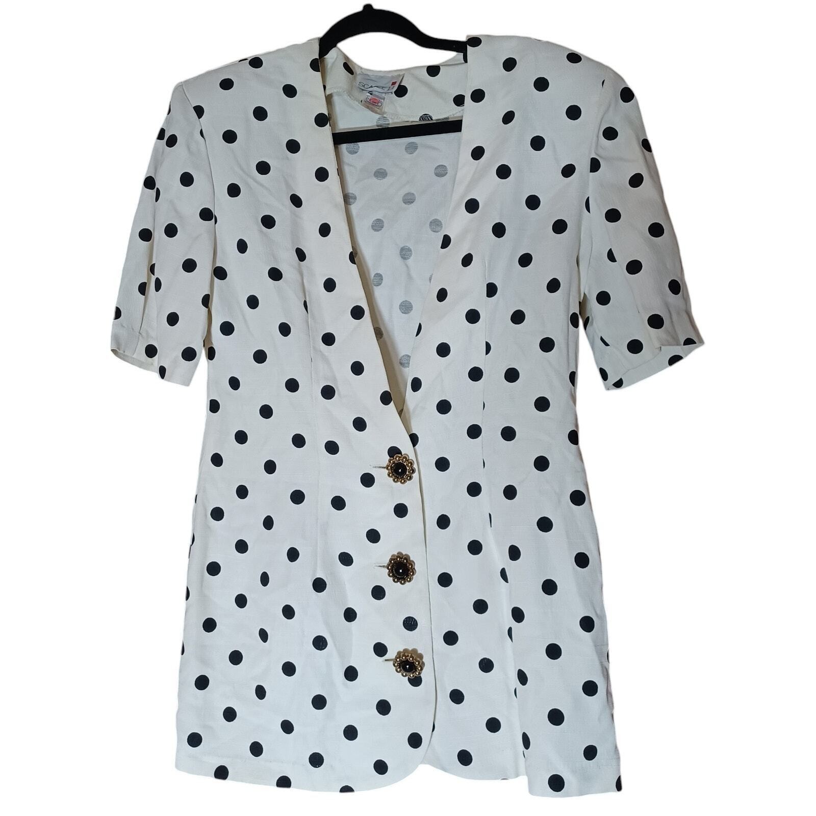 Scarlett Vtg Union ILGWU Twee Shoulder Pad Mod Retro Polka Dot Blouse 7