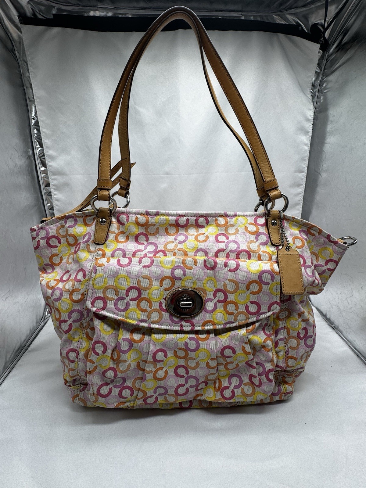 COACH Leah Signature Muti-color Shopper Tote Bag Laptop Commuter Office Shoulder