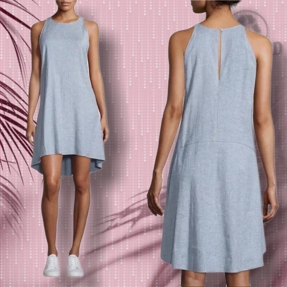 Theory sz 10 Alderdale Linen Blend Sleeveless Shift Dress Simple Blue Summer