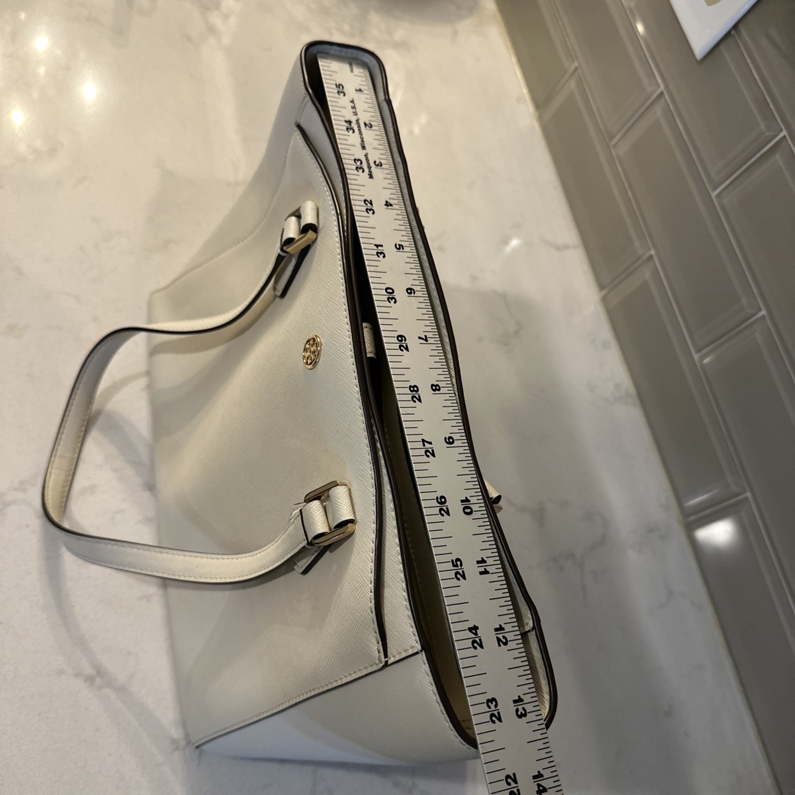 Tory Burch Tote Bag Shoulder Bag Robinson Medium Leather Ivory, Protective Bag.