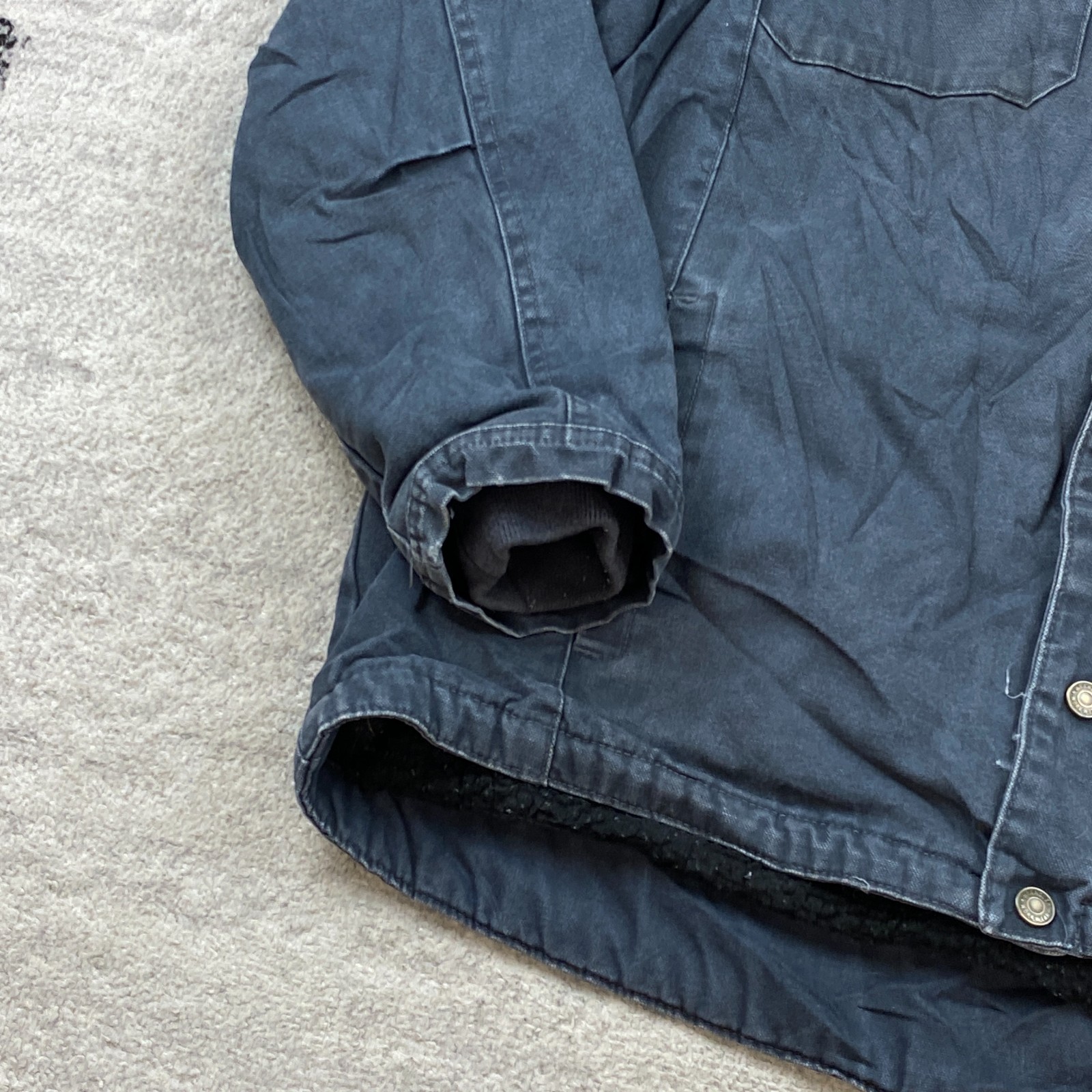 VTG Wrangler Canvas Lined Hoodie Jacket Medium Blue Quilted Full Zip Y2K Alt Men