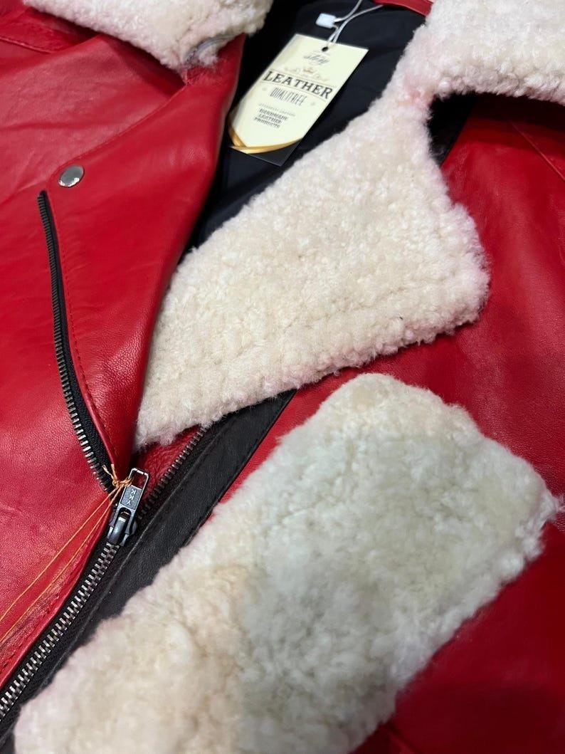 Handmade New Men’s Red Sheepskin Leather Shearling Jacket – Stylish Christmas