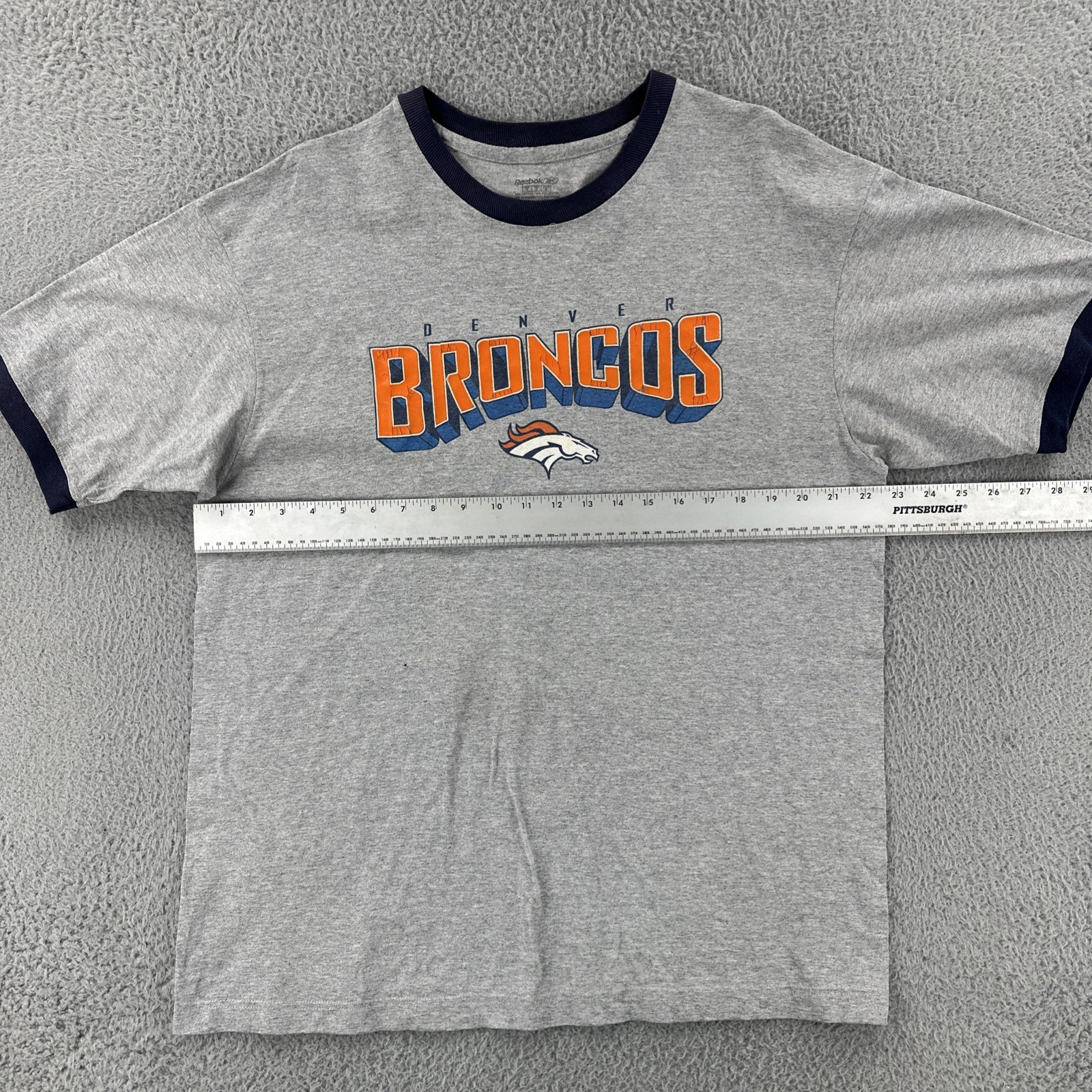 Reebok Adult Size Large Gray Ringer T Shirt NFL Denver Broncos Football Y2K Tee