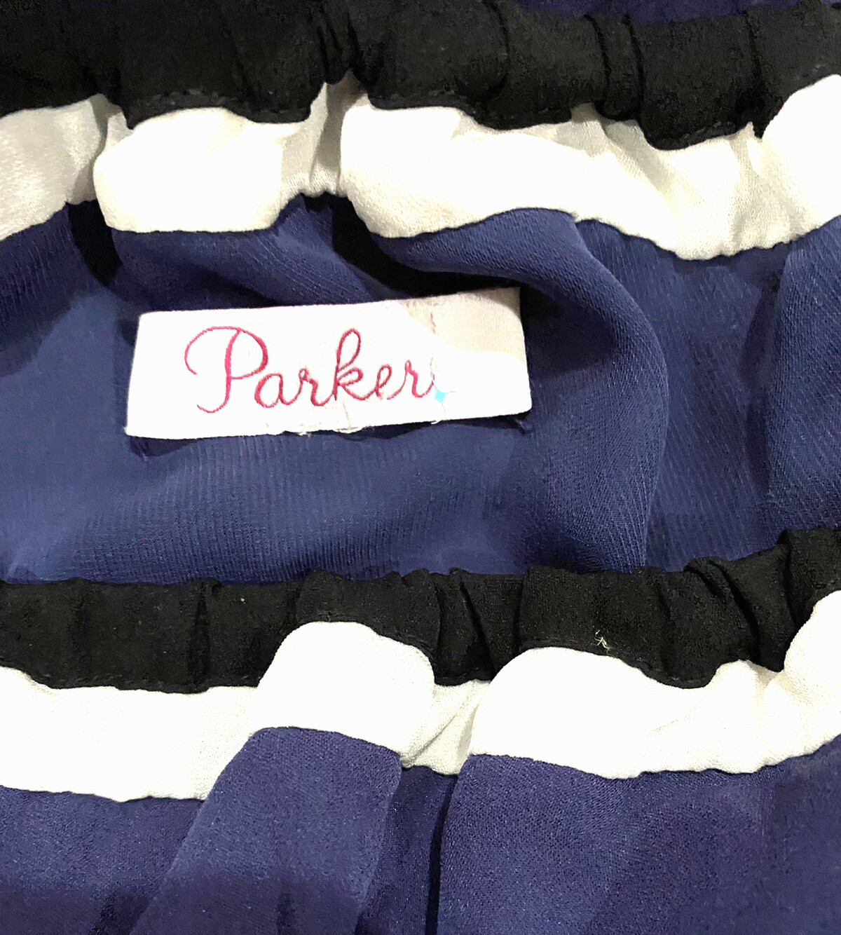 Parker Silk Tunic Top Blue Off Shoulder Ruffle Overlay Spaghetti Strap Shirt