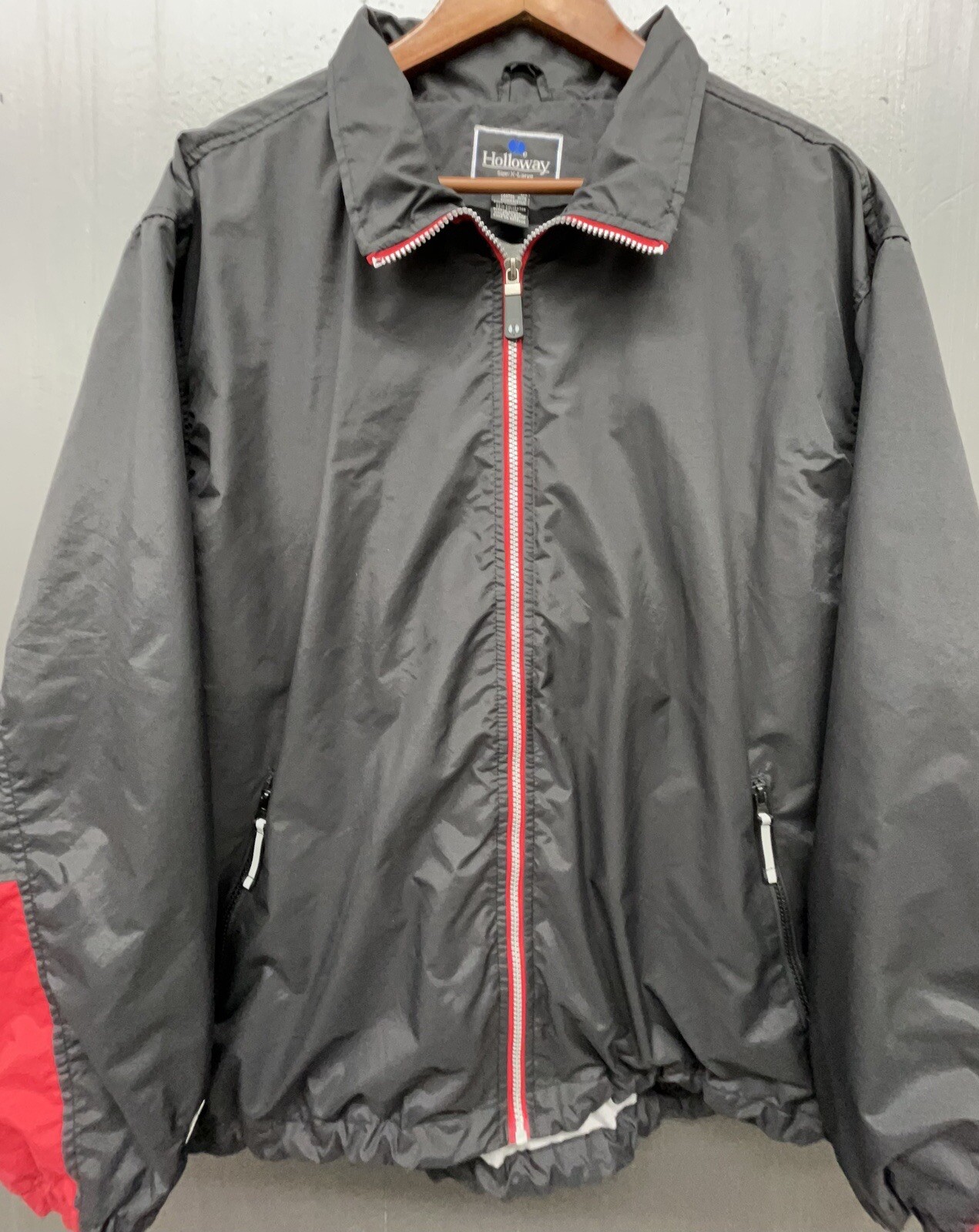 Holloway Jacket Men XL Black Red Full Zip Pockets Lined Coated Windbreaker Golf