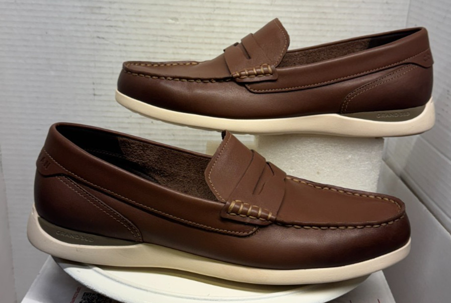 Cole Haan Grand OS 360 Leather Penny Loafer Moc Toe Dress Mens 10M Brown C33028