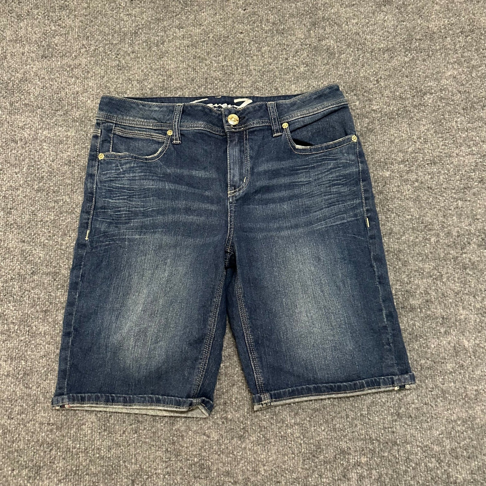 Seven7 Shorts Womens Size 10 Blue Denim Bermuda Dark Wash Embroidered Pockets