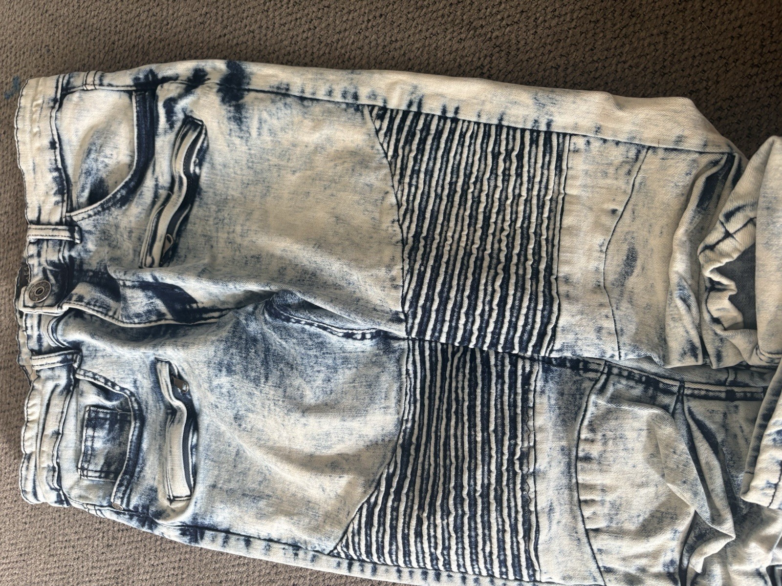 Waimea Men’s Skinny Blue Denim Jeans Acid Wash Cotton 5-Pocket Zip