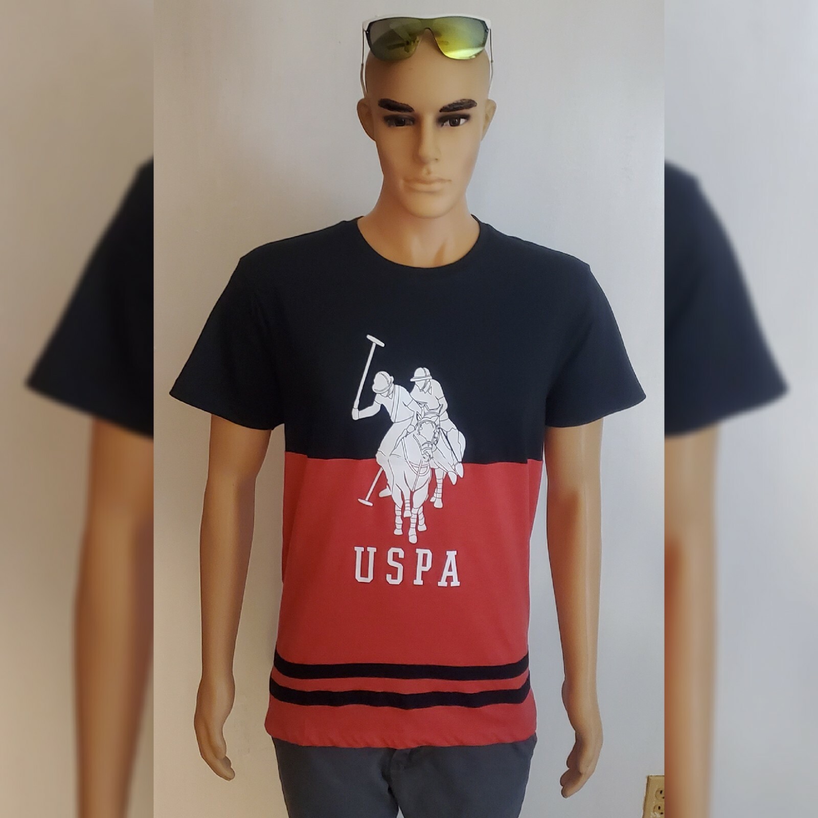 US POLO ASSN TSHIRT MEN CREW NECK SHORT SLEEVE SIZ L BLACK TWO POLO PLAYERS LOGO