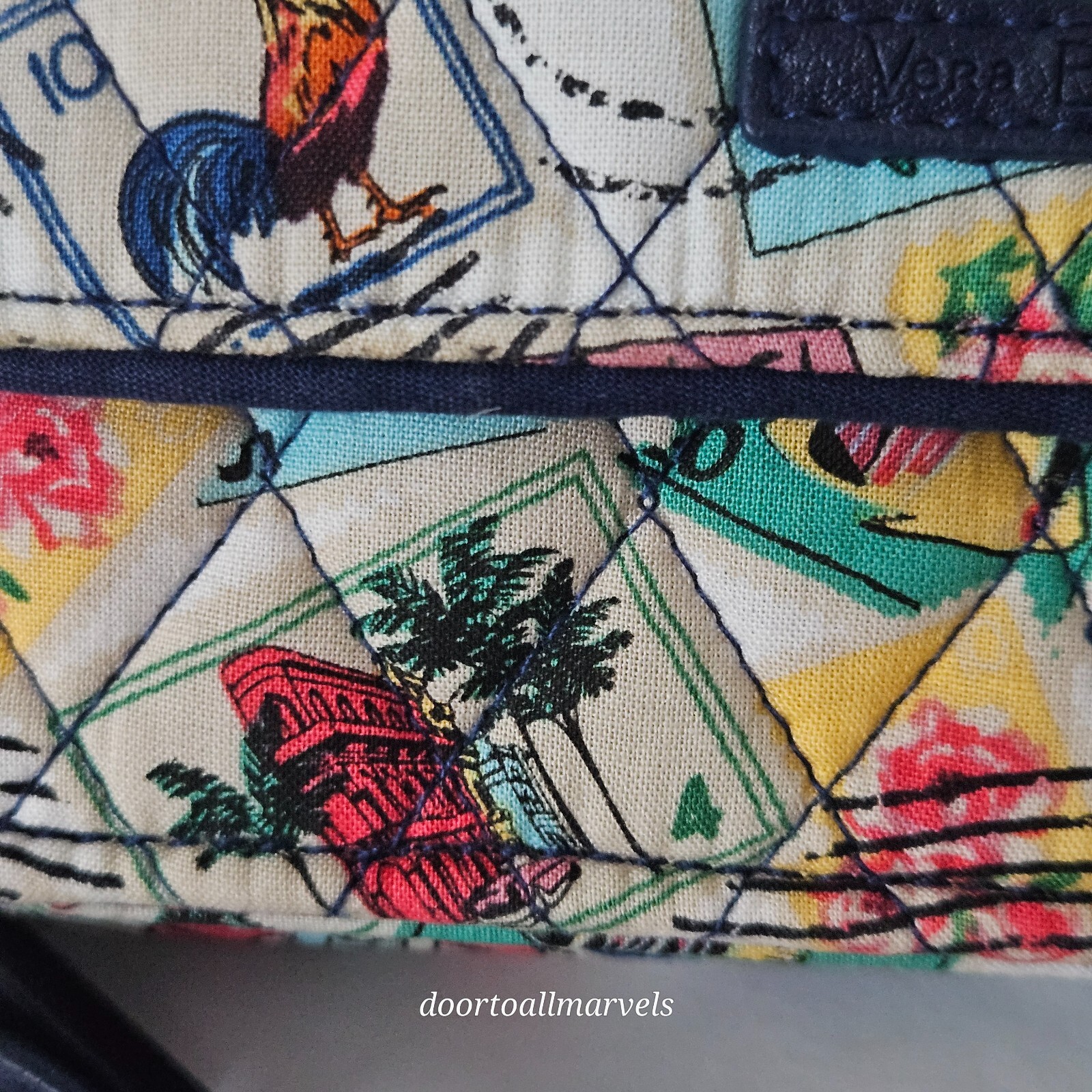 Vera Bradley Cuban Stamps Wallet Organizer Crossbody Double Zip Mini Bag 6.75″