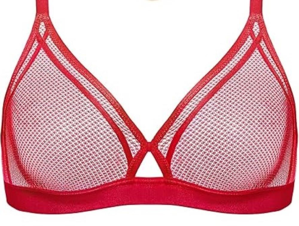 WINGSLOVE SEXY RED SHEER MESH WIRELESS BRALETTE – SIZE 38DD
