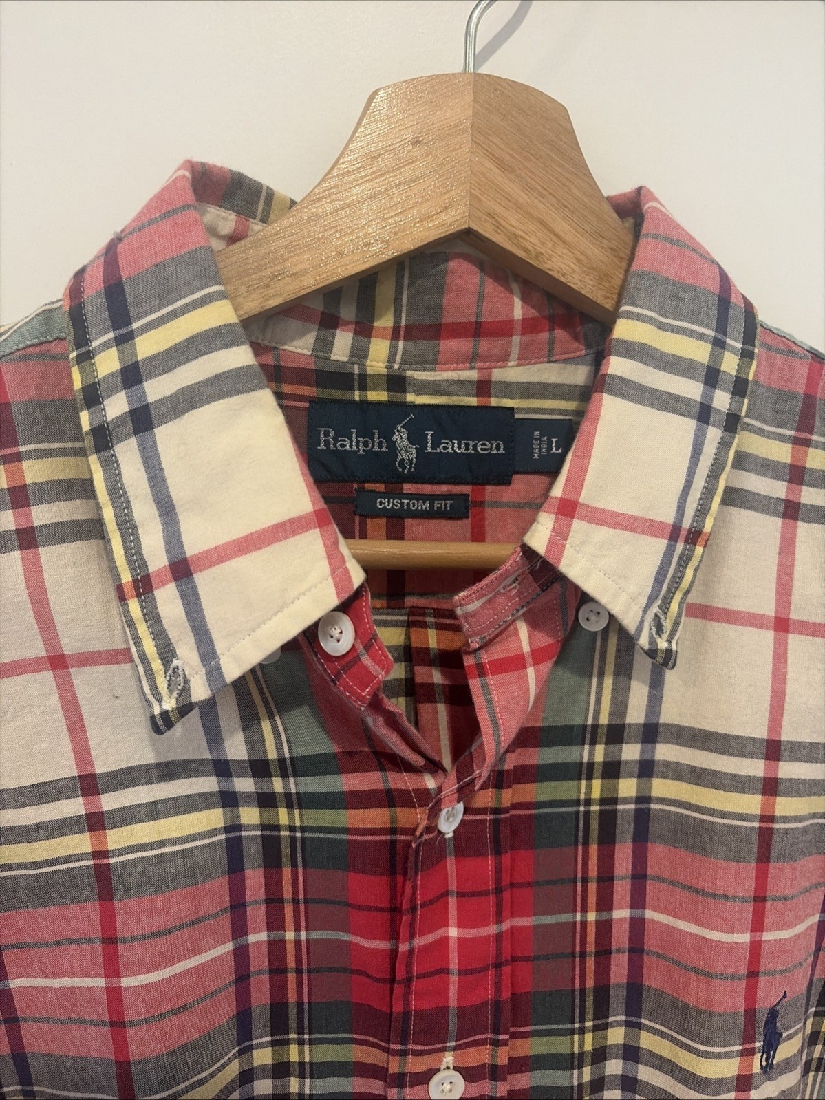 Polo Ralph Lauren Shirt Button Down Plaid Custom Fit Red Blue Mens Large