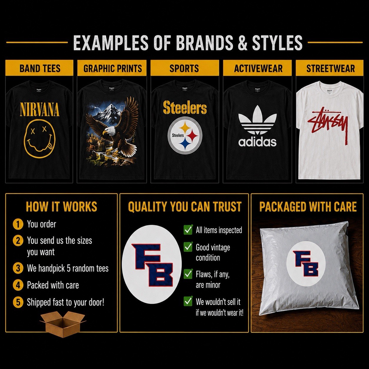 5 T-Shirt Mystery Bundle – Vintage, Activewear, Sports, Modern, Graphic