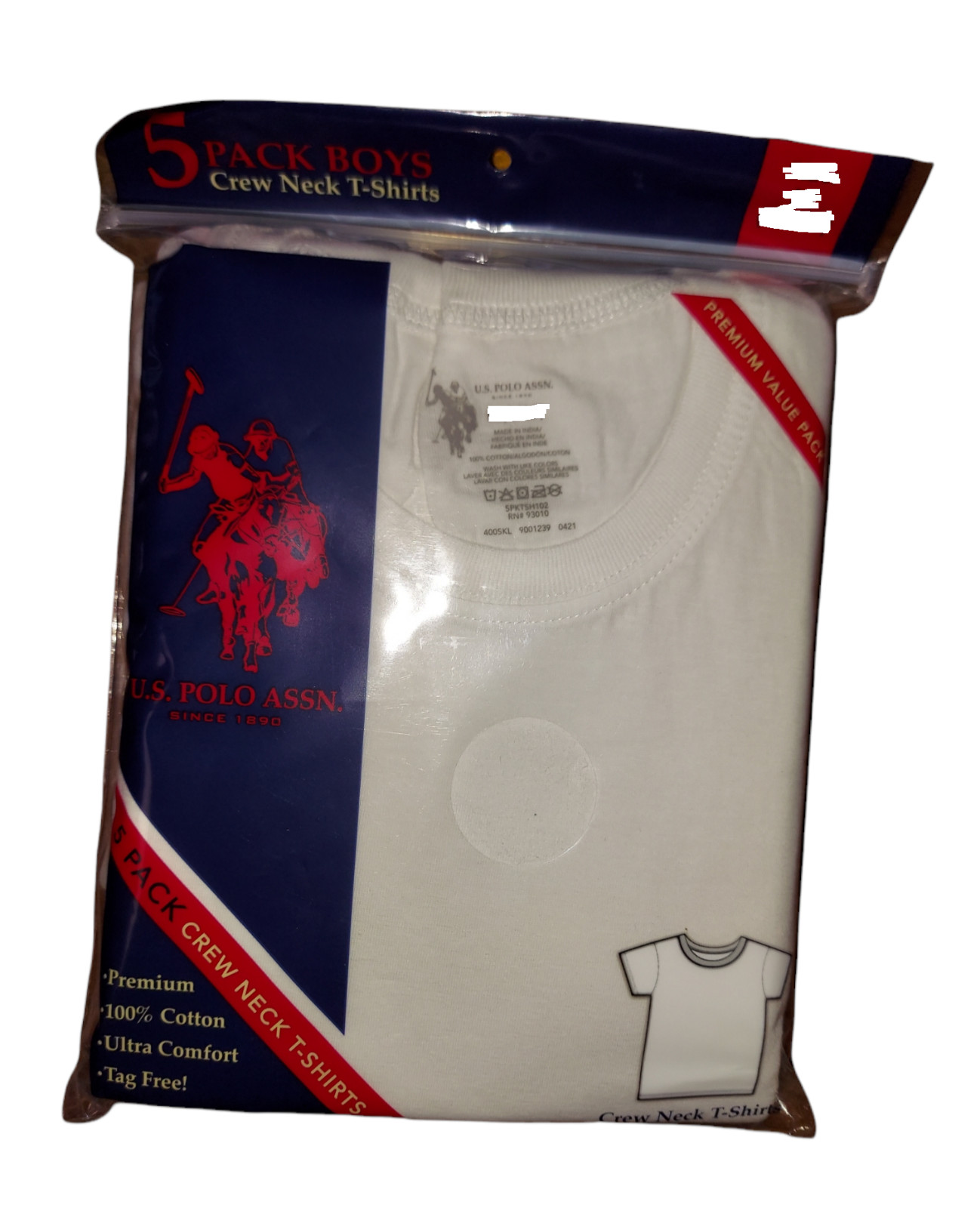 5 U.S. Polo Assn Youth Boys White Crew Neck T-Shirt Cotton Tagless S M L XL (E3)