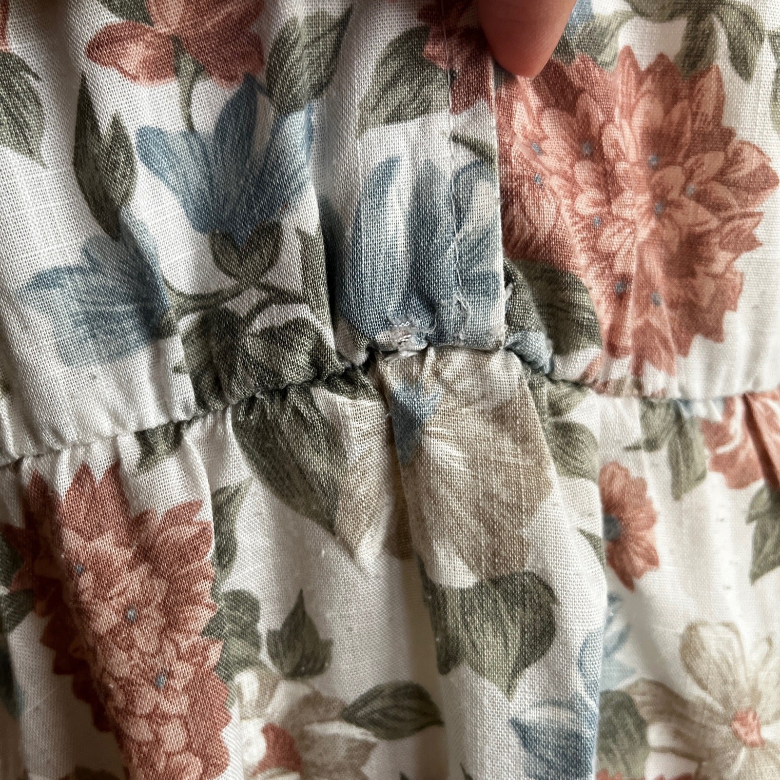 Vintage 90s Collared Dress Neutral Mauve Blue Floral Bohemian Size Medium