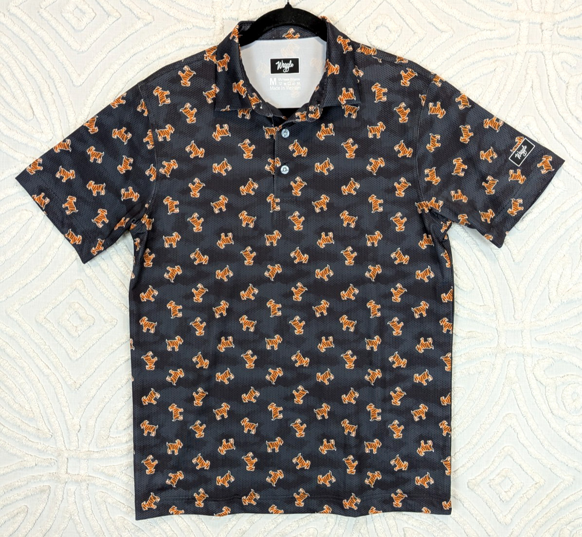 Waggle The Goat Polo Shirt Tiger Mens Medium Black Orange Performance