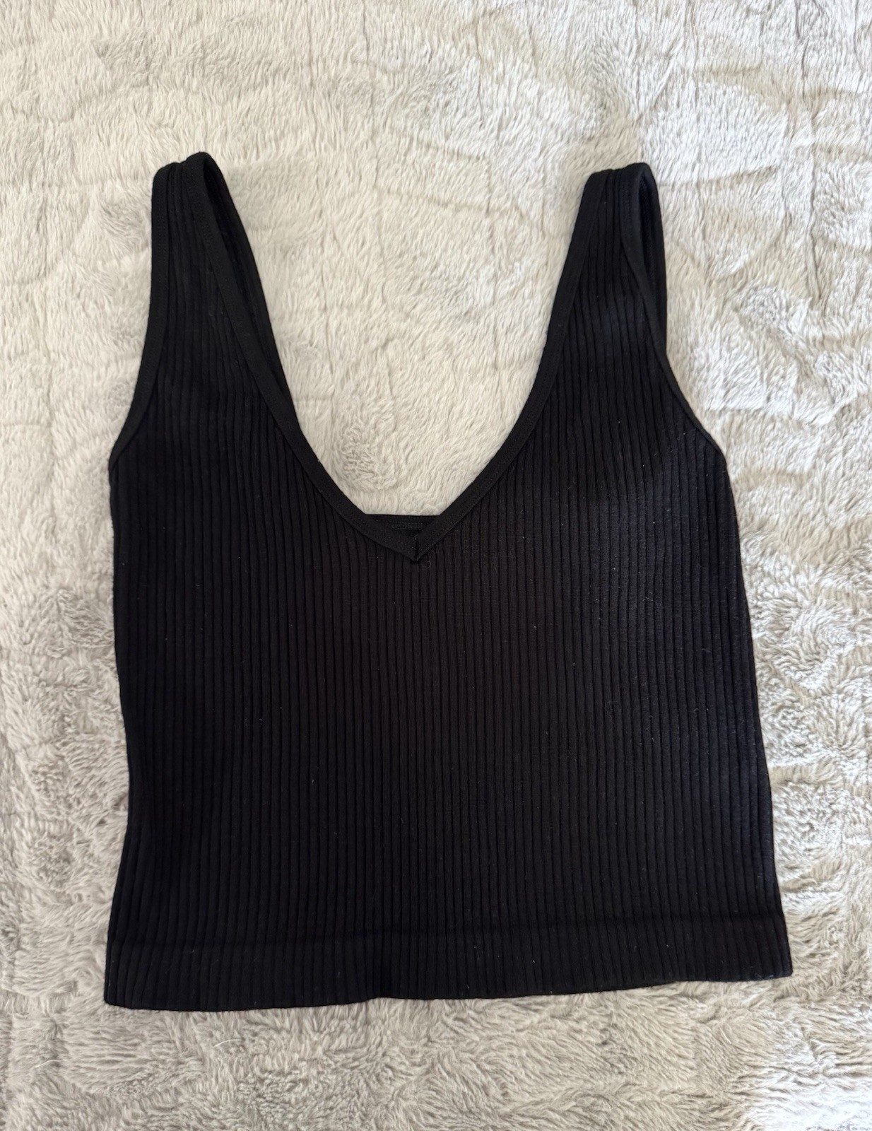 Free People Intimately Solid Rib Brami Black XS/S V-Neck Cropped Tank Top