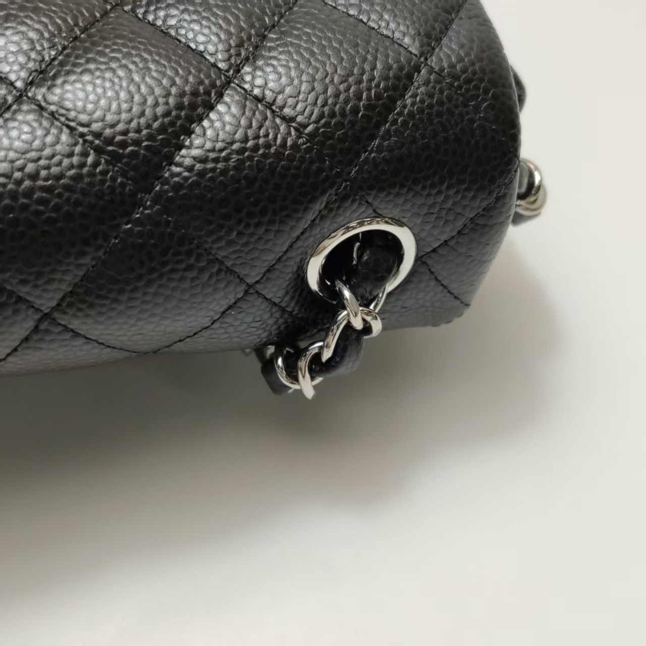 Chanel New Mini Flap Bag 20cm Black Caviar Silver Hardware SHW Auth