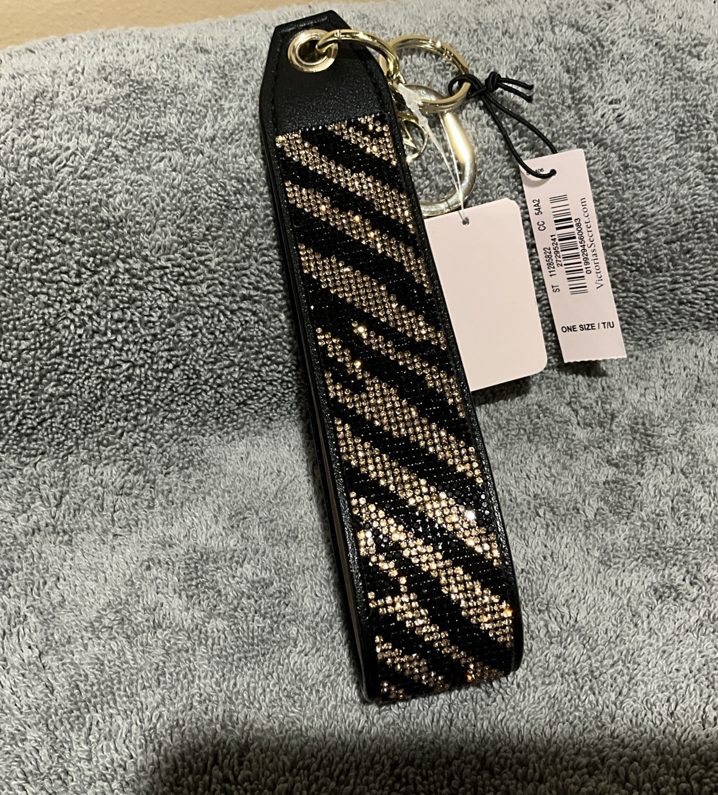 NWT Victoria’s Secret Bling / Rhinestone Black Zebra Wristlet Strap Keychain