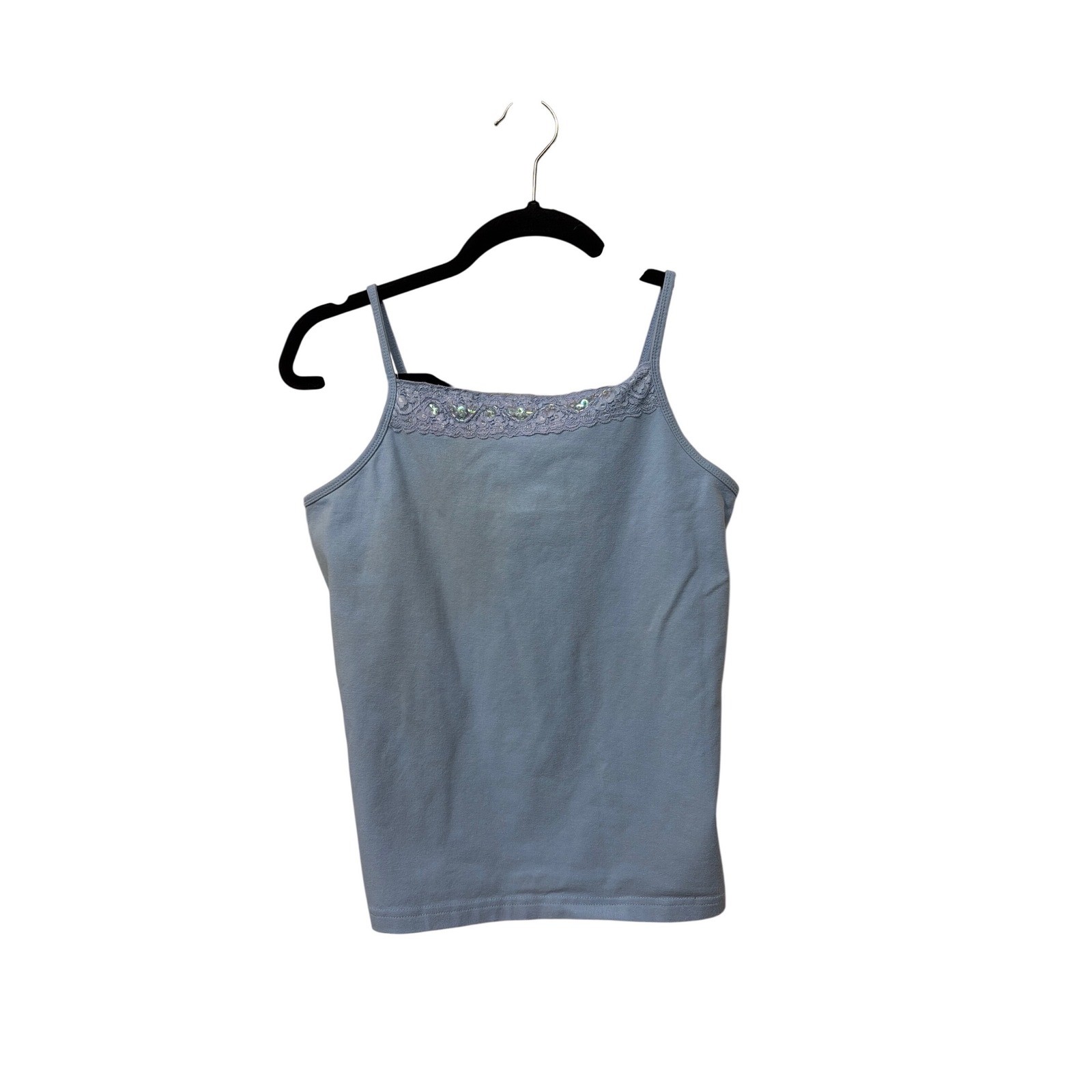 Cherokee Vintage Blue Sequin Lace Trim Cami Tank Top y2k Womens S M