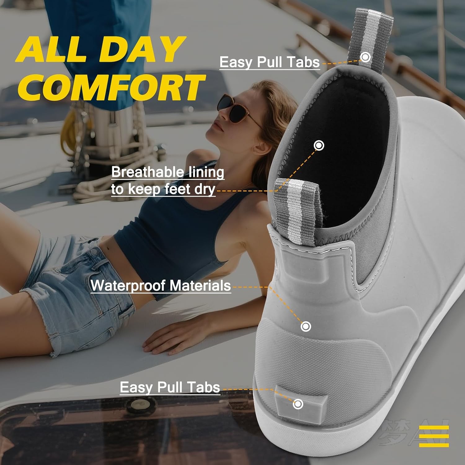 Womens Waterproof Rubber Rain Boots Chelsea Deck Shoes Anti Slip Outdoor Work