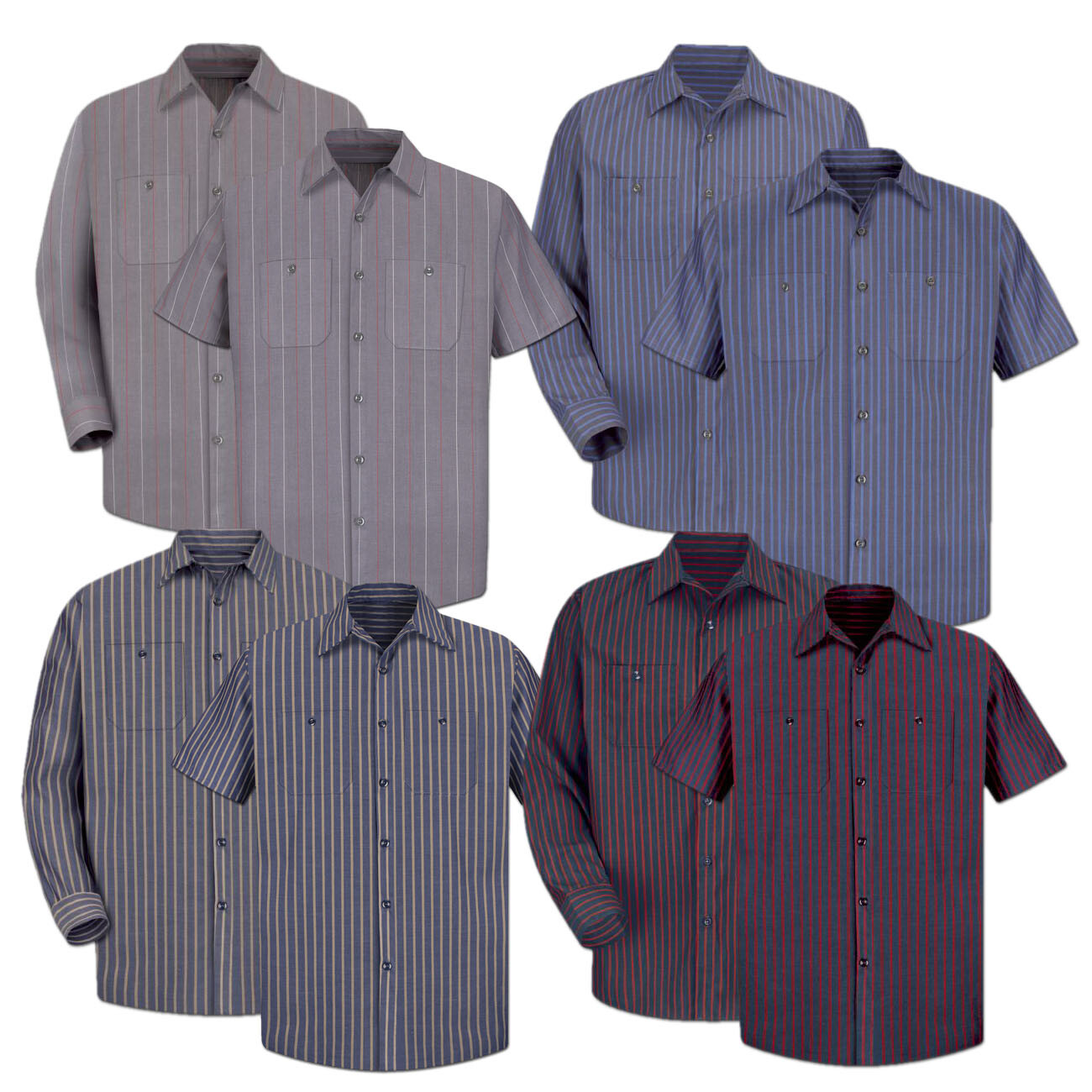 Red Kap Work Shirt Poplin Stripe 2 Pocket Men’s Industrial Uniform