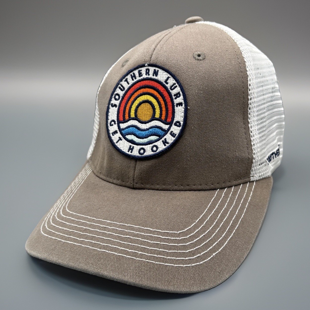 Southern Lure Get Hooked Snap Back White Mesh Back Trucker Baseball Cap Hat Gray