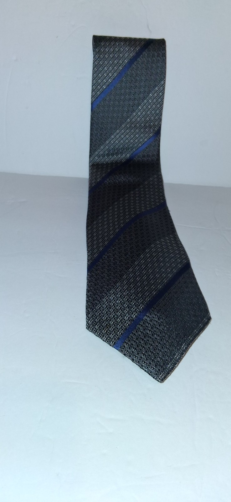 Ermenegildo zegna Men’s Silk Necktie Grey Base with Deep Blue Diagonal Stripes.