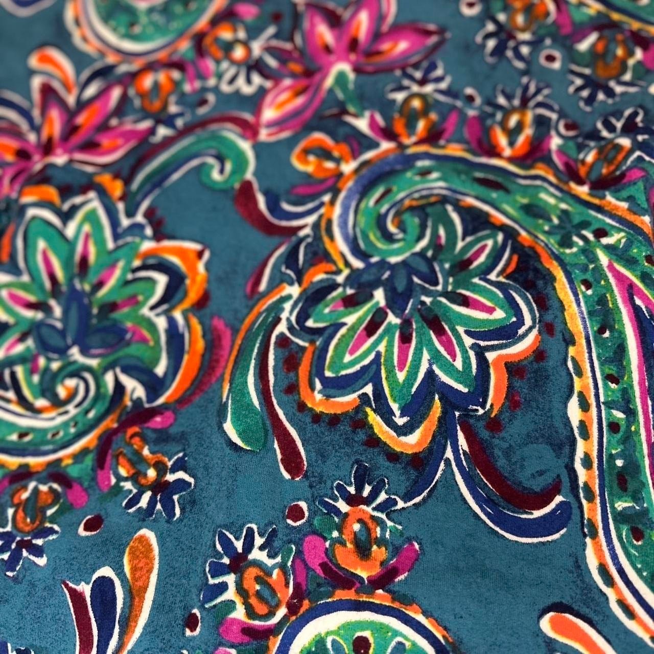 T by Talbots Womens XS Teal Paisley Quarter Zip Pullover Long Sleeve Top Pockets