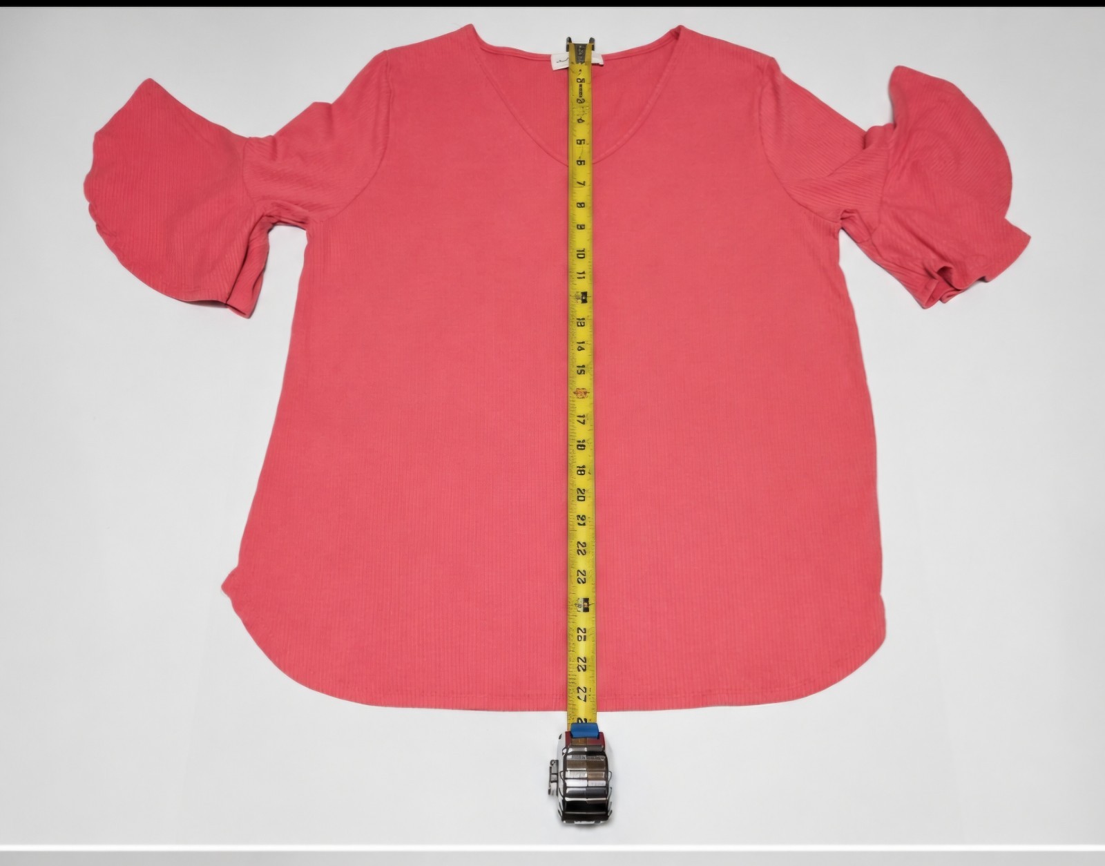 PERFECT PEACH Terracotta Rib Knit Ruffle Flutter Sleeve Top Large