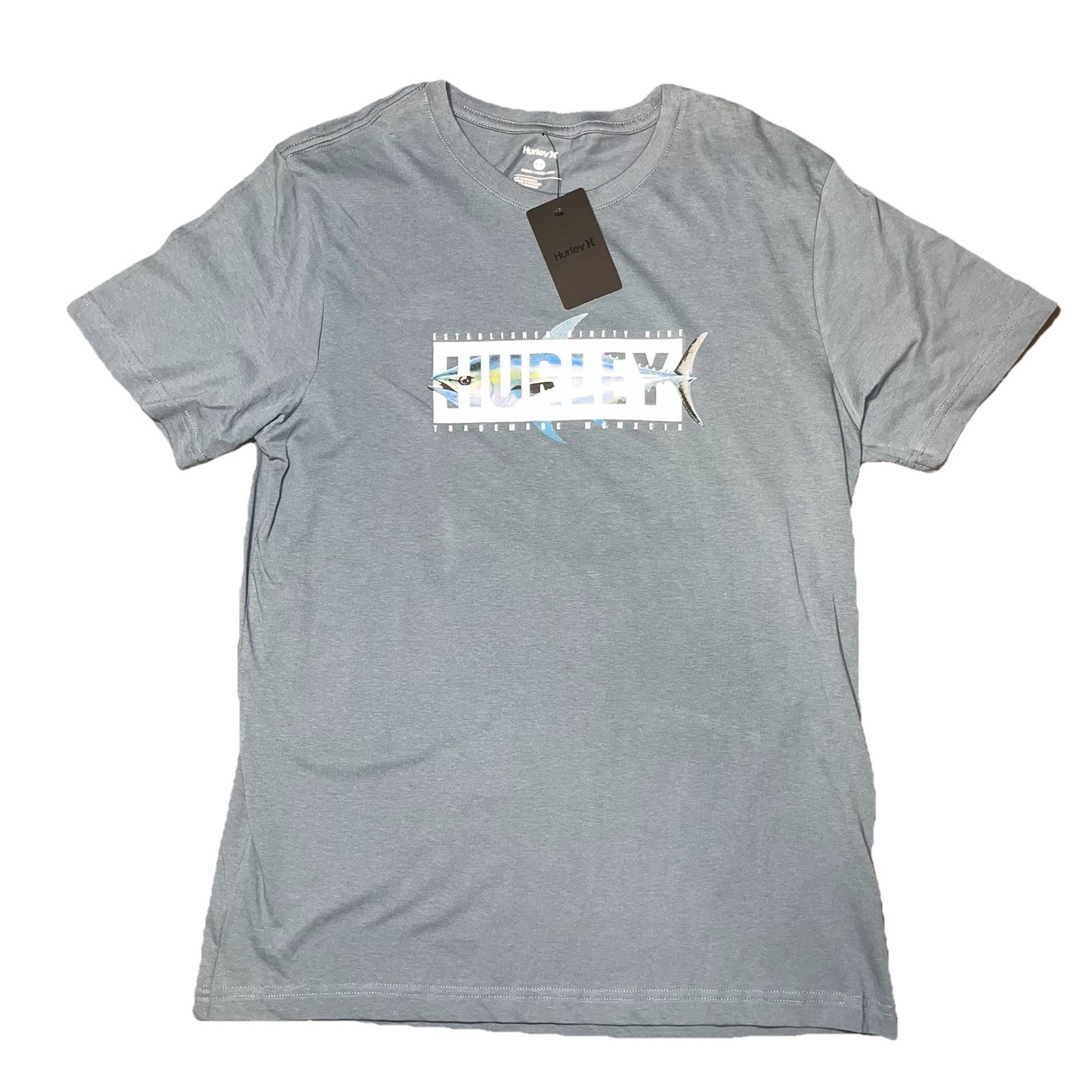 Hurley Blue Short Sleeve Tee Shirt Tuna Front Graphic White Men’s Medium NWT