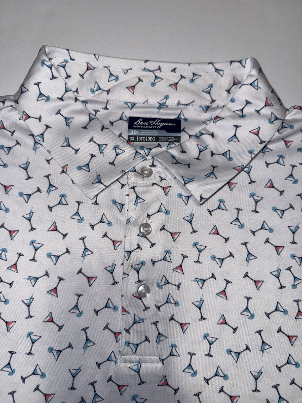 Ben Hogan Men’s Polo Shirt 3XL White Martini Print Performance Golf NWT